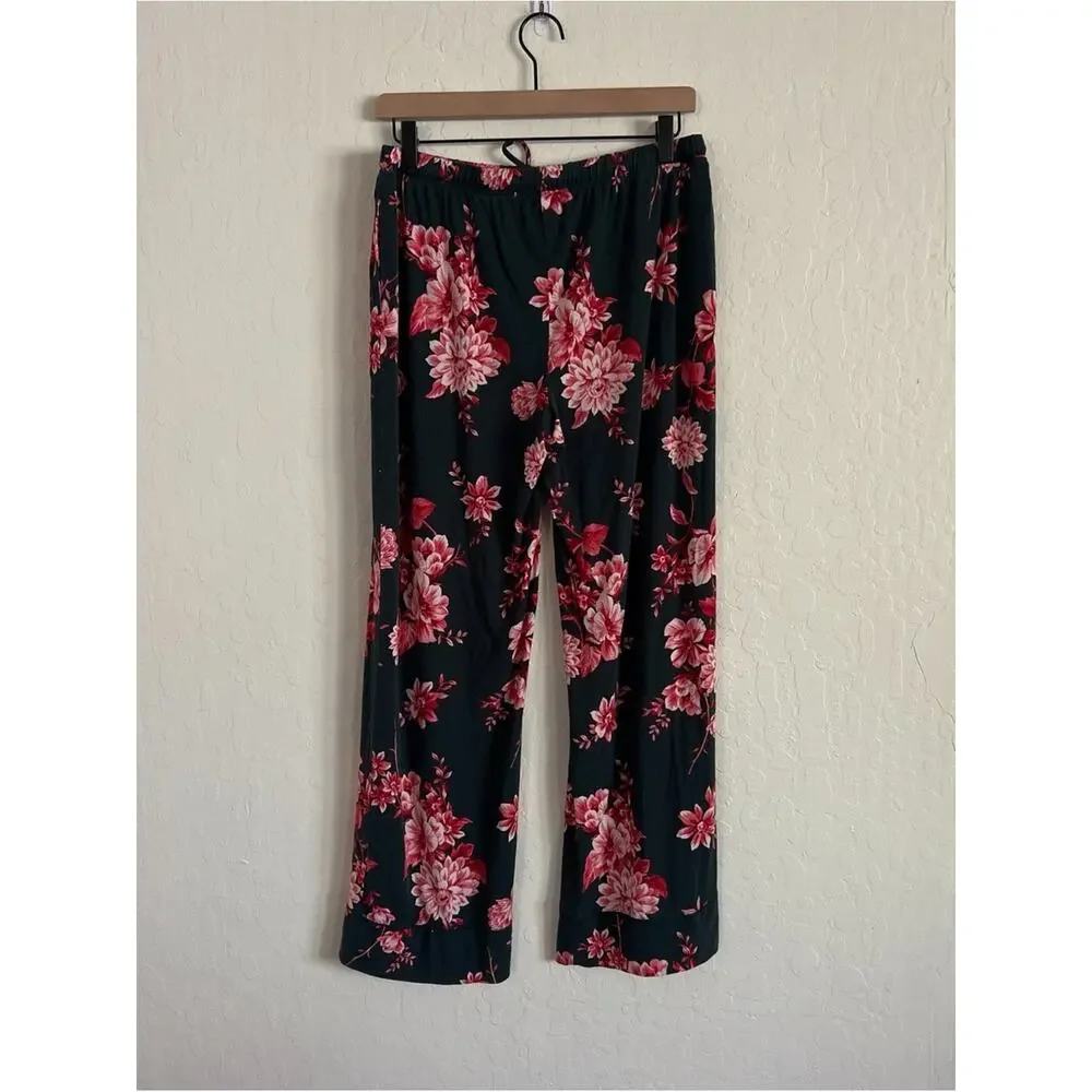 Soma Cool Nights Long Pajama Set Long Sleeve Top Pull On Pants Medium Floral